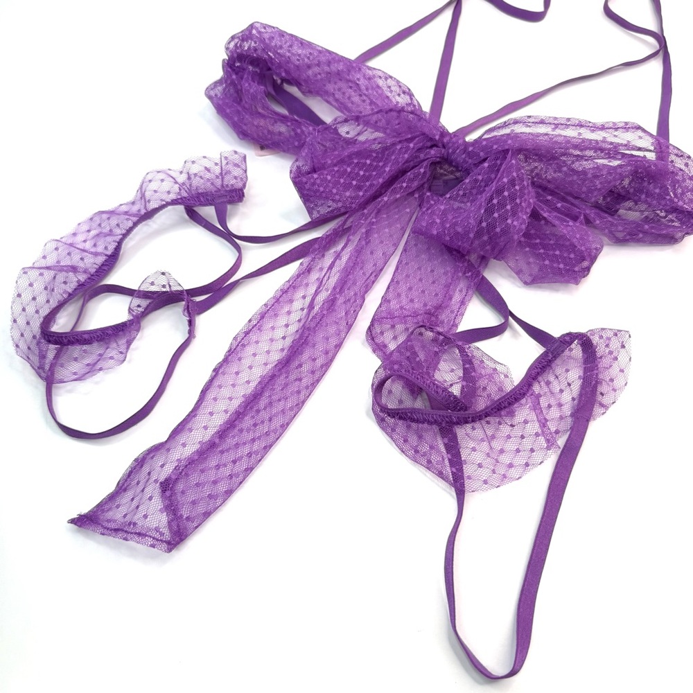 Victoria’s Secret Purple Very Sexy Bow Mesh Open-Cup Crotchless Playsuit NEW - Picture 5 of 10